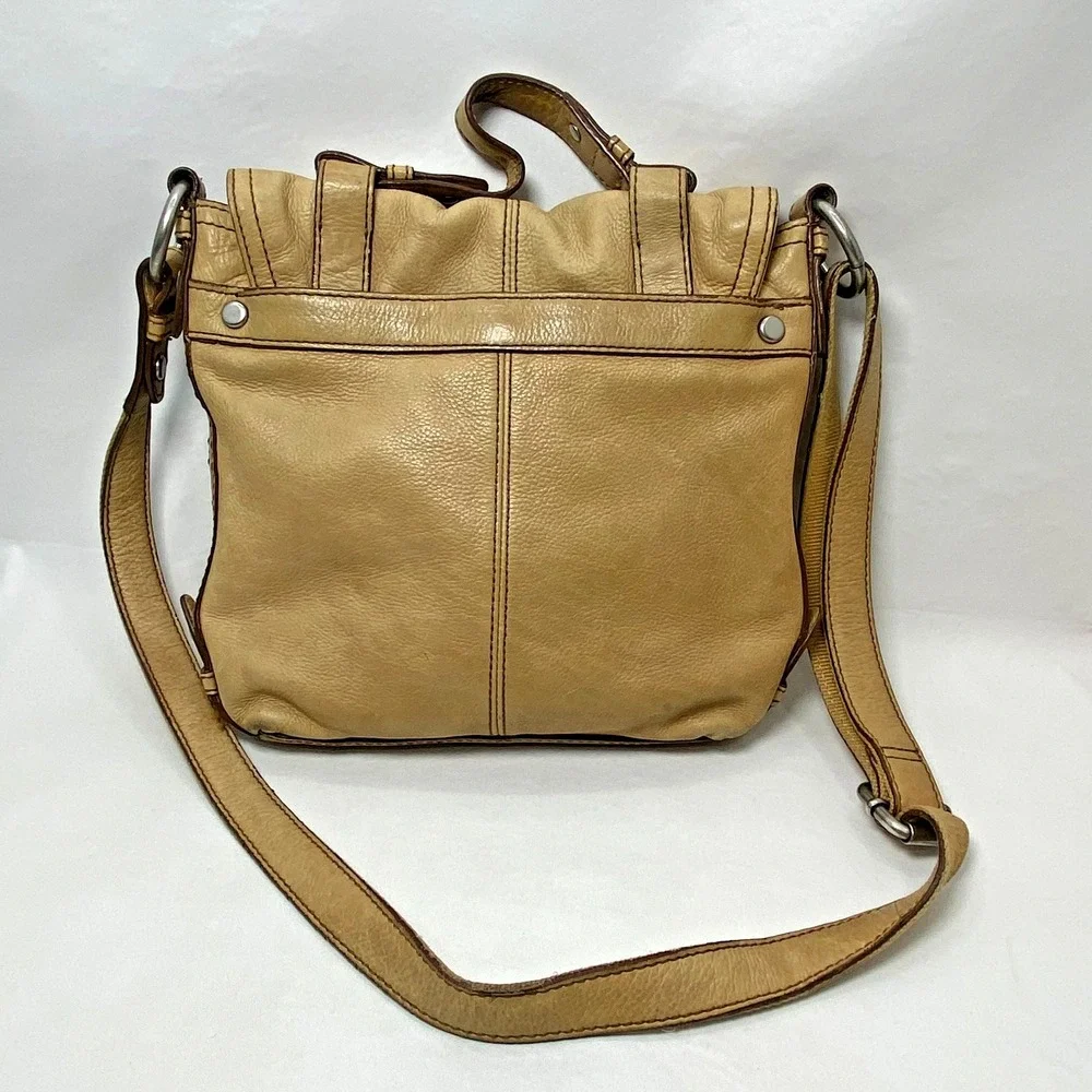 VTG Fossil Maddox Distressed Light Brown Leather Crossbody Messenger‎ Bag